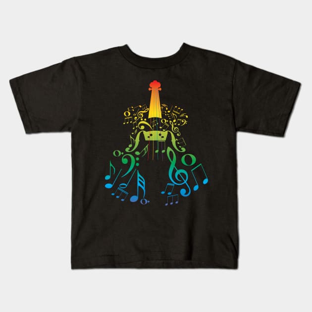 Rainbow Violin with Notes Kids T-Shirt by AnnArtshock